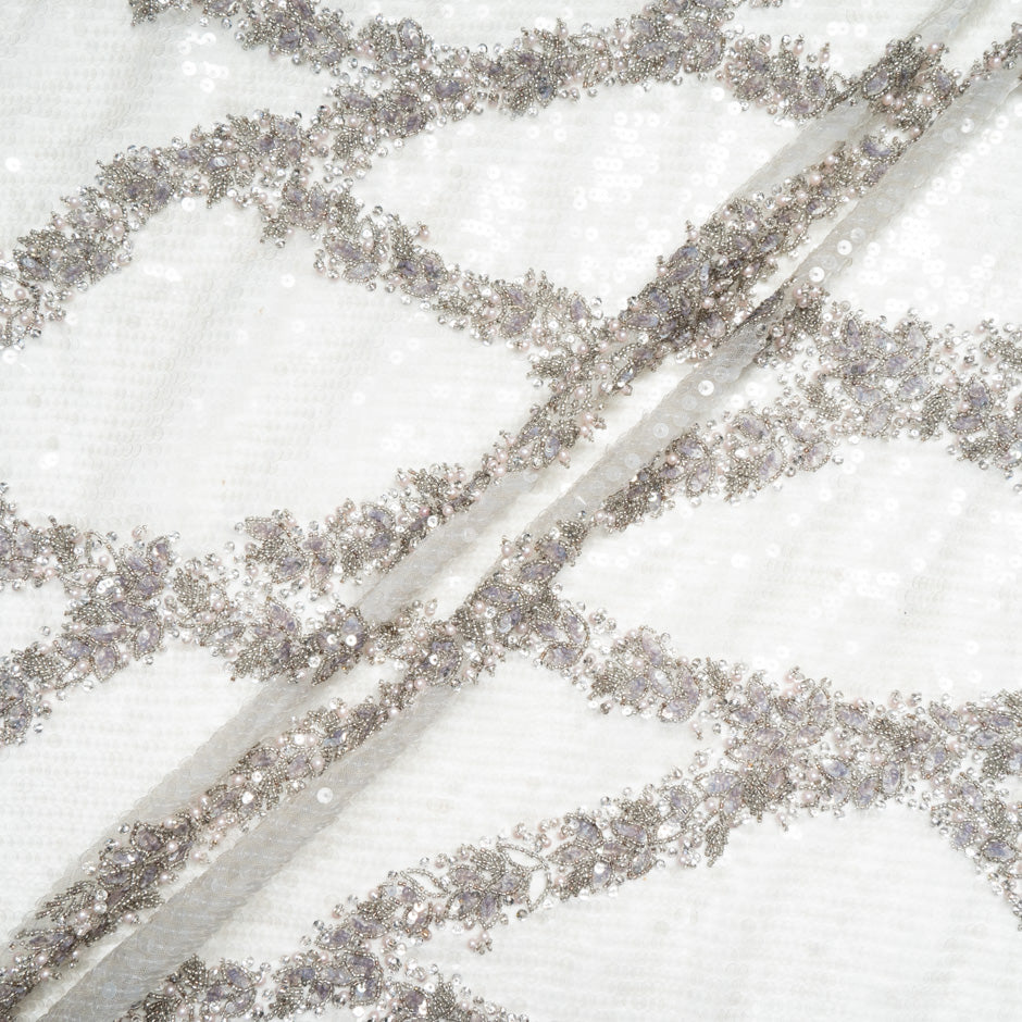 Floral Hand Beaded Ivory Tulle