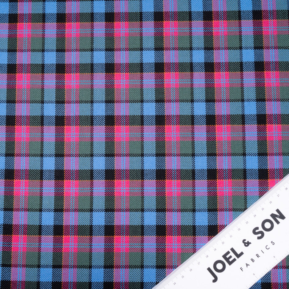 Fuchsia Pink & Blue Pure Wool Tartan
