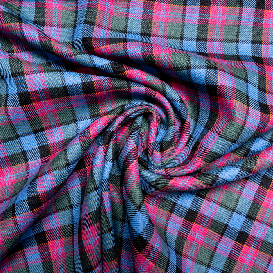 Fuchsia Pink & Blue Pure Wool Tartan