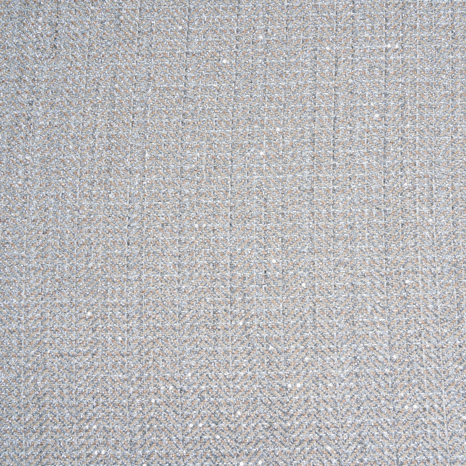 Beige & Silver Metallic Chevron Woven Bouclé