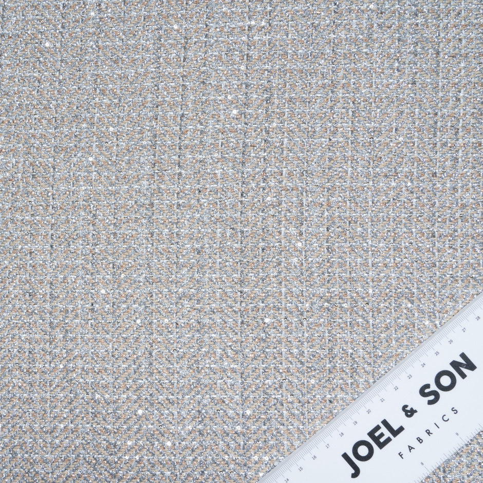 Beige & Silver Metallic Chevron Woven Bouclé