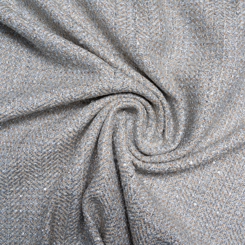 Beige & Silver Metallic Chevron Woven Bouclé