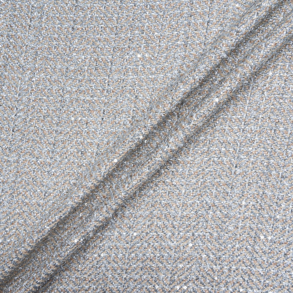Beige & Silver Metallic Chevron Woven Bouclé