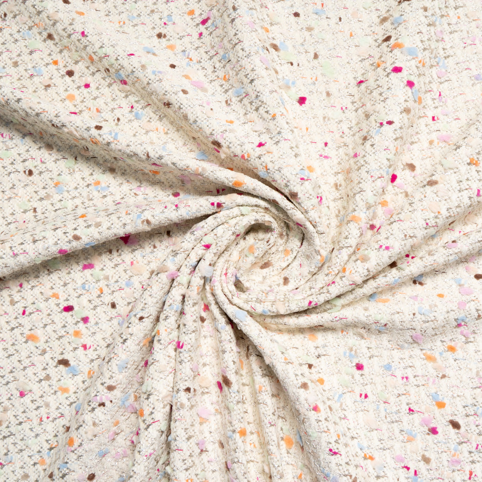 Multi-Coloured Threaded Cream Metallic Bouclé
