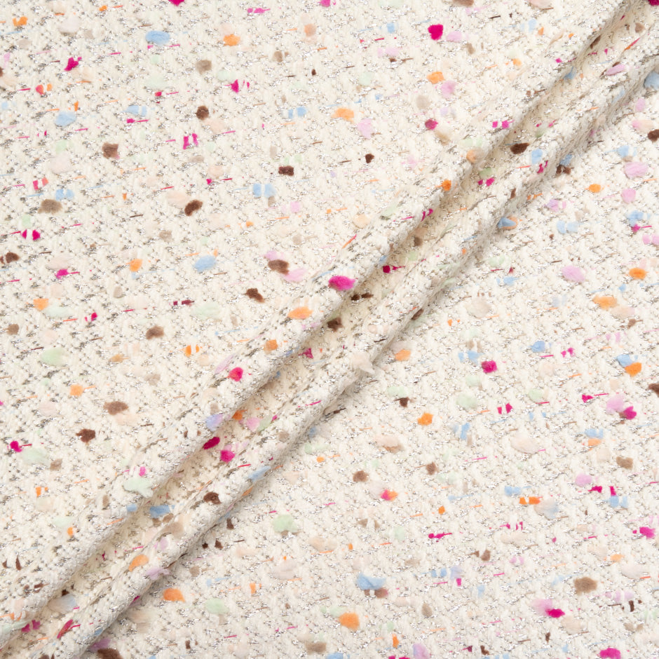 Multi-Coloured Threaded Cream Metallic Bouclé