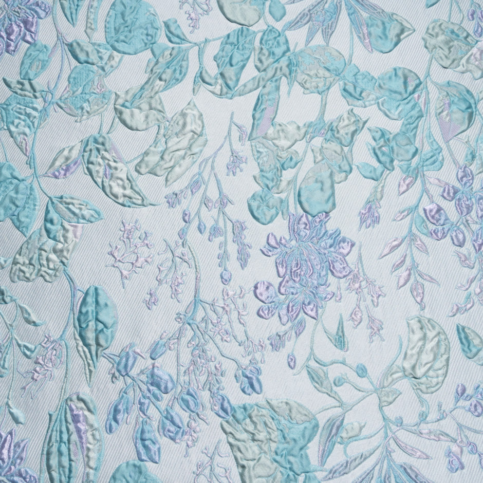 Aqua Blue & Lilac Floral Metallic Cloqué