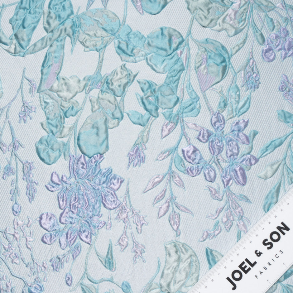Aqua Blue & Lilac Floral Metallic Cloqué