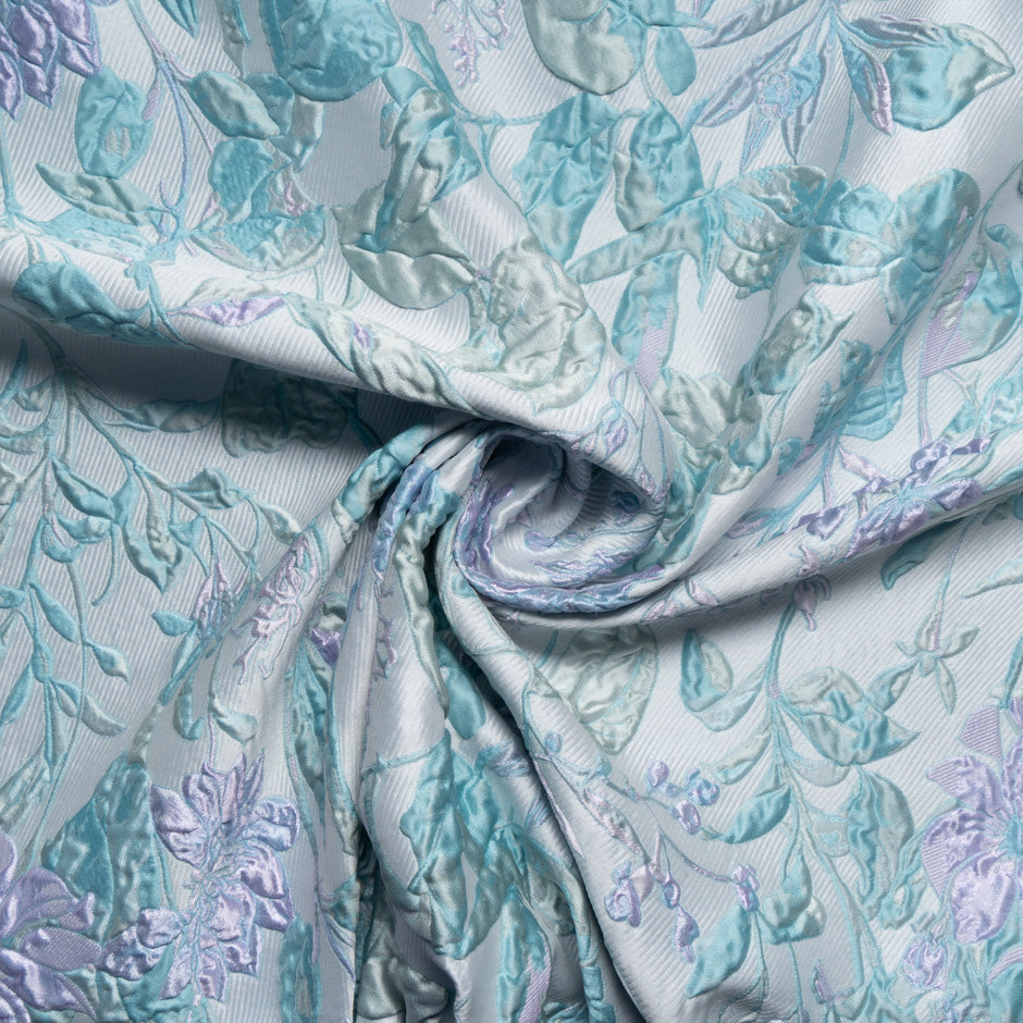 Aqua Blue & Lilac Floral Metallic Cloqué