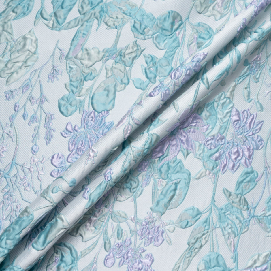Aqua Blue & Lilac Floral Metallic Cloqué