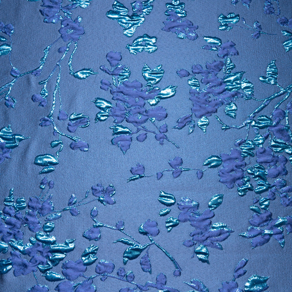 Airforce Blue Metallic Floral Cloqué