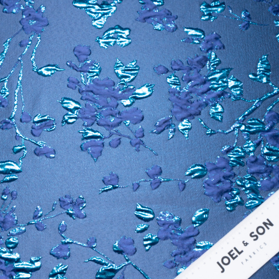 Airforce Blue Metallic Floral Cloqué