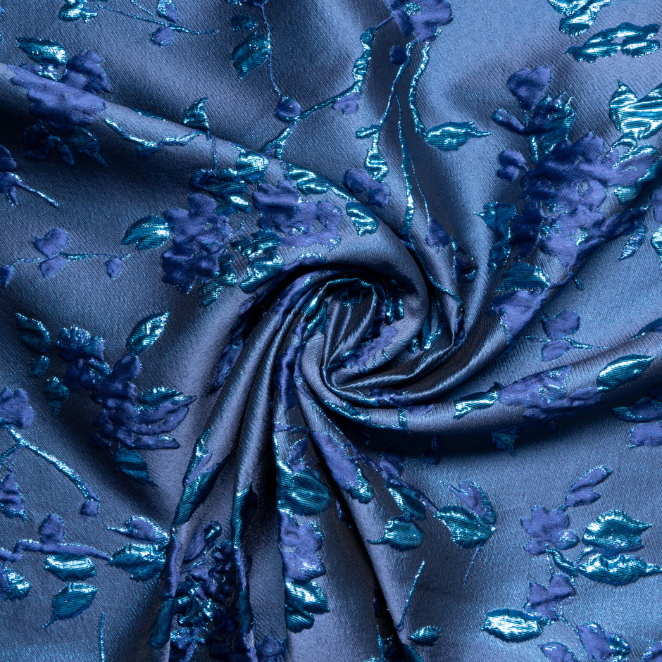 Airforce Blue Metallic Floral Cloqué