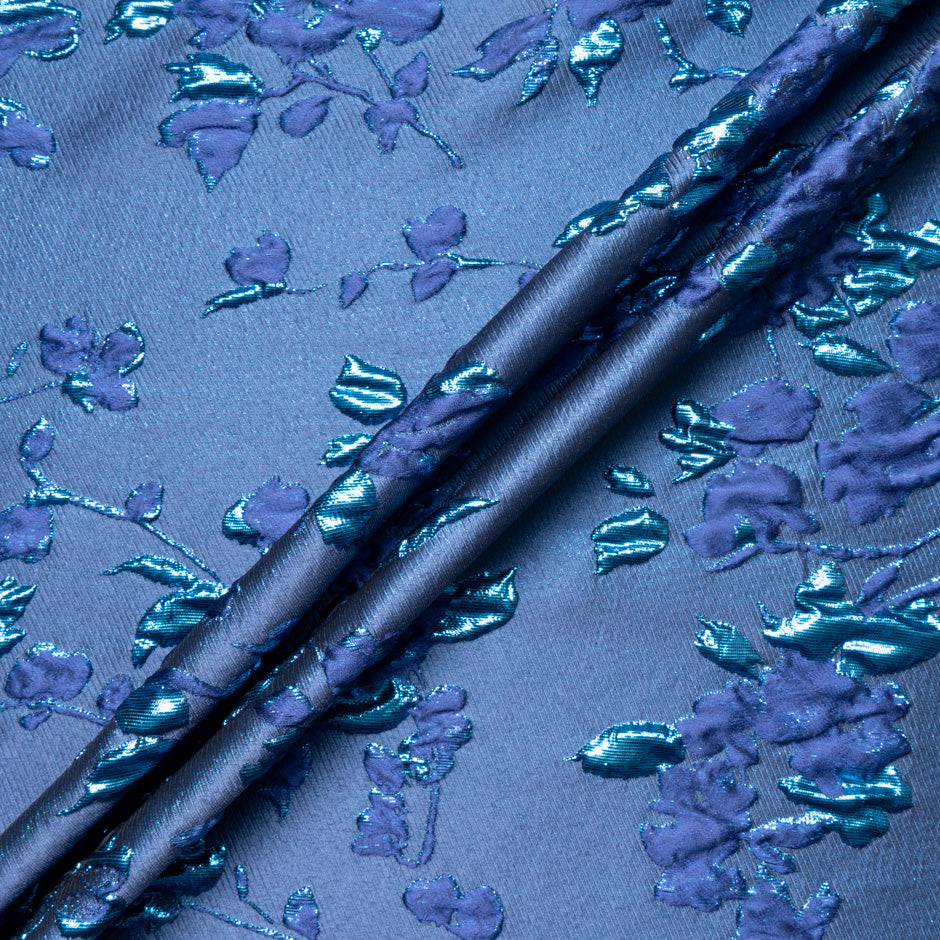 Airforce Blue Metallic Floral Cloqué