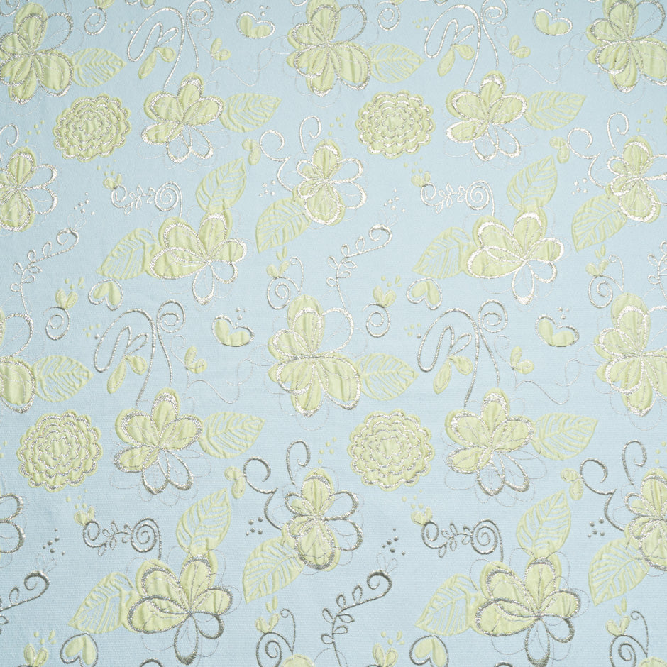 Ice Blue/Yellow Floral Metallic Cloqué