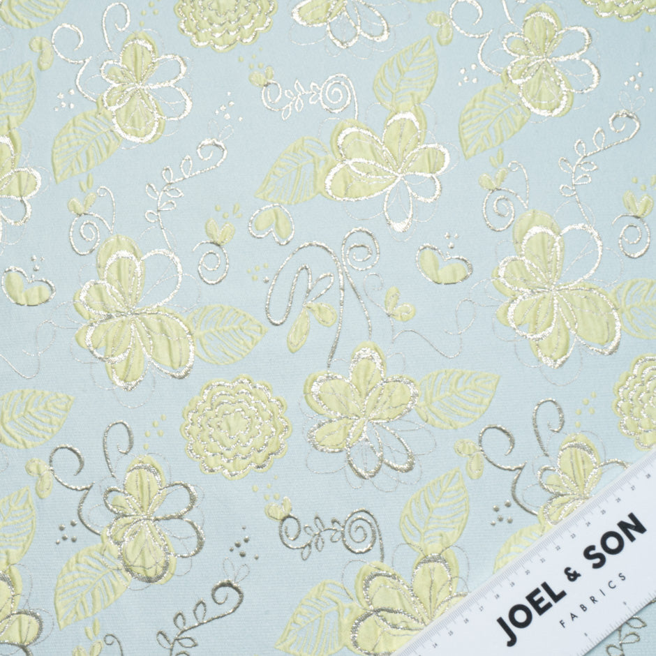 Ice Blue/Yellow Floral Metallic Cloqué