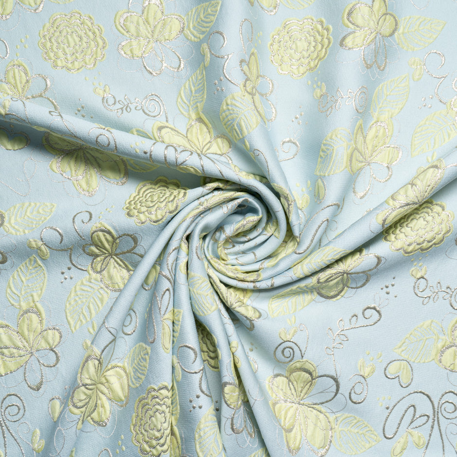 Ice Blue/Yellow Floral Metallic Cloqué