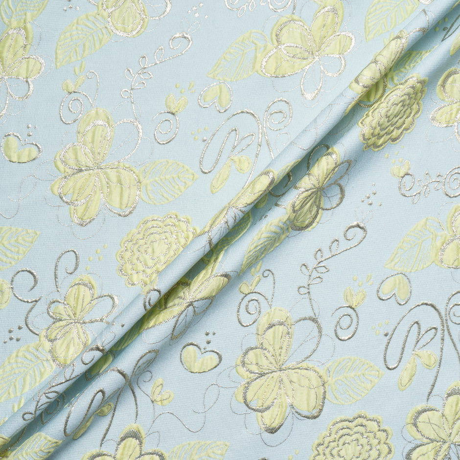 Ice Blue/Yellow Floral Metallic Cloqué