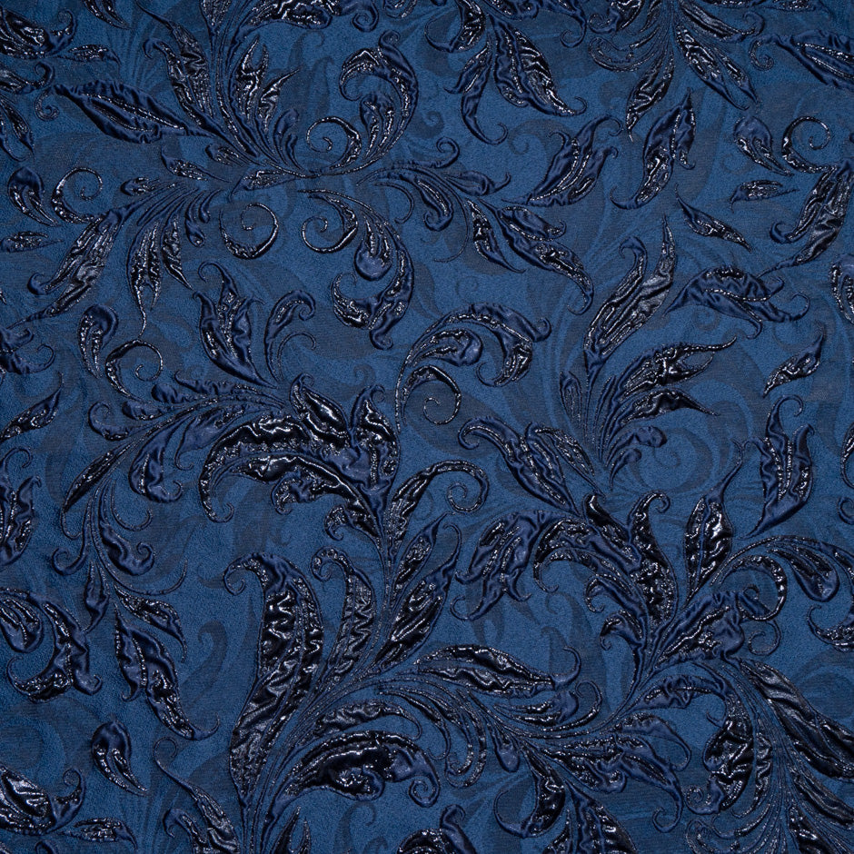 Navy Blue Metallic Patterned Cloqué