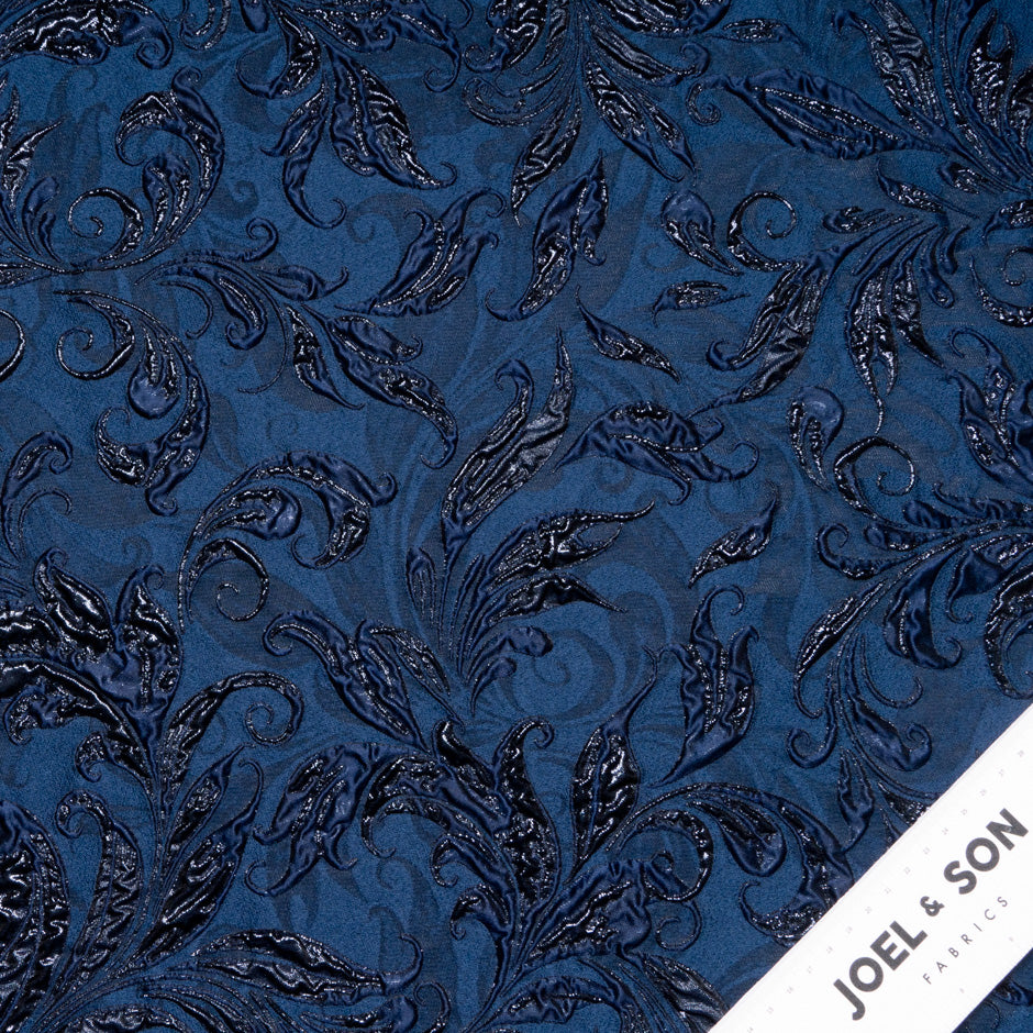 Navy Blue Metallic Patterned Cloqué