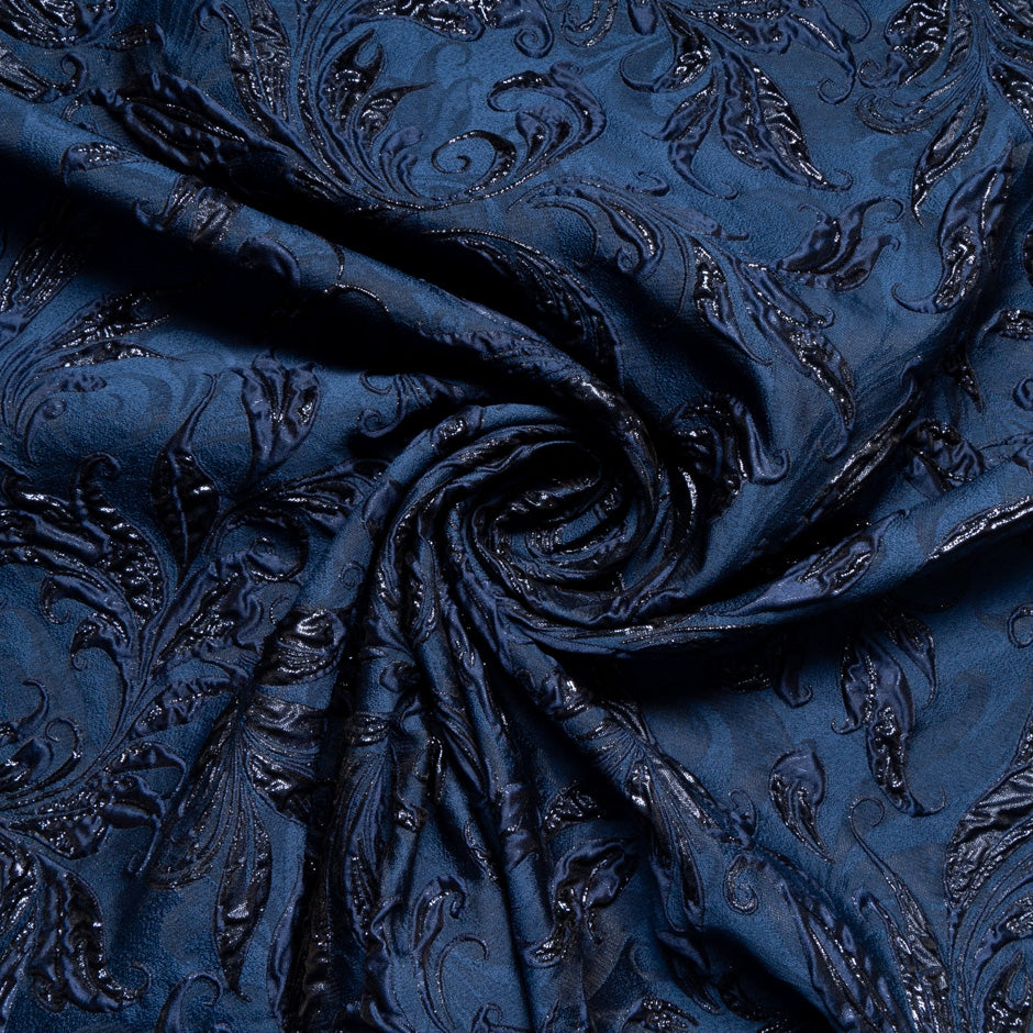 Navy Blue Metallic Patterned Cloqué