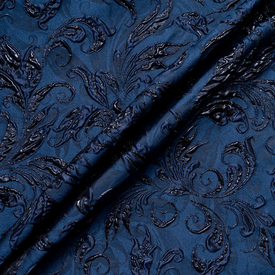 Navy Blue Metallic Patterned Cloqué