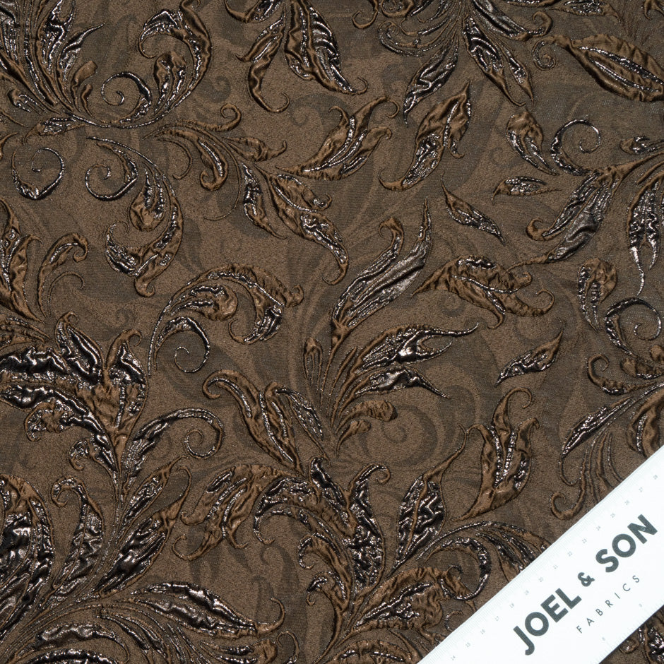 Chocolate Brown Metallic Patterned Cloqué