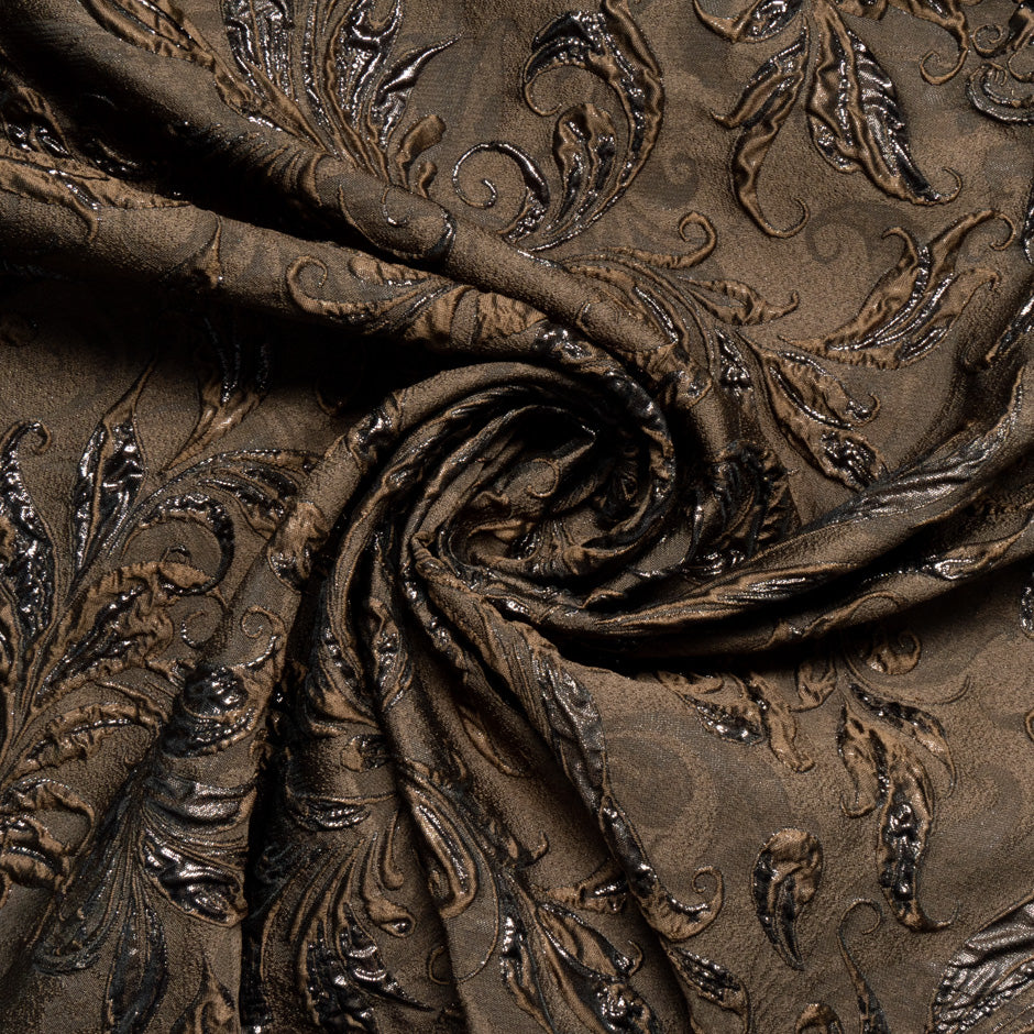 Chocolate Brown Metallic Patterned Cloqué