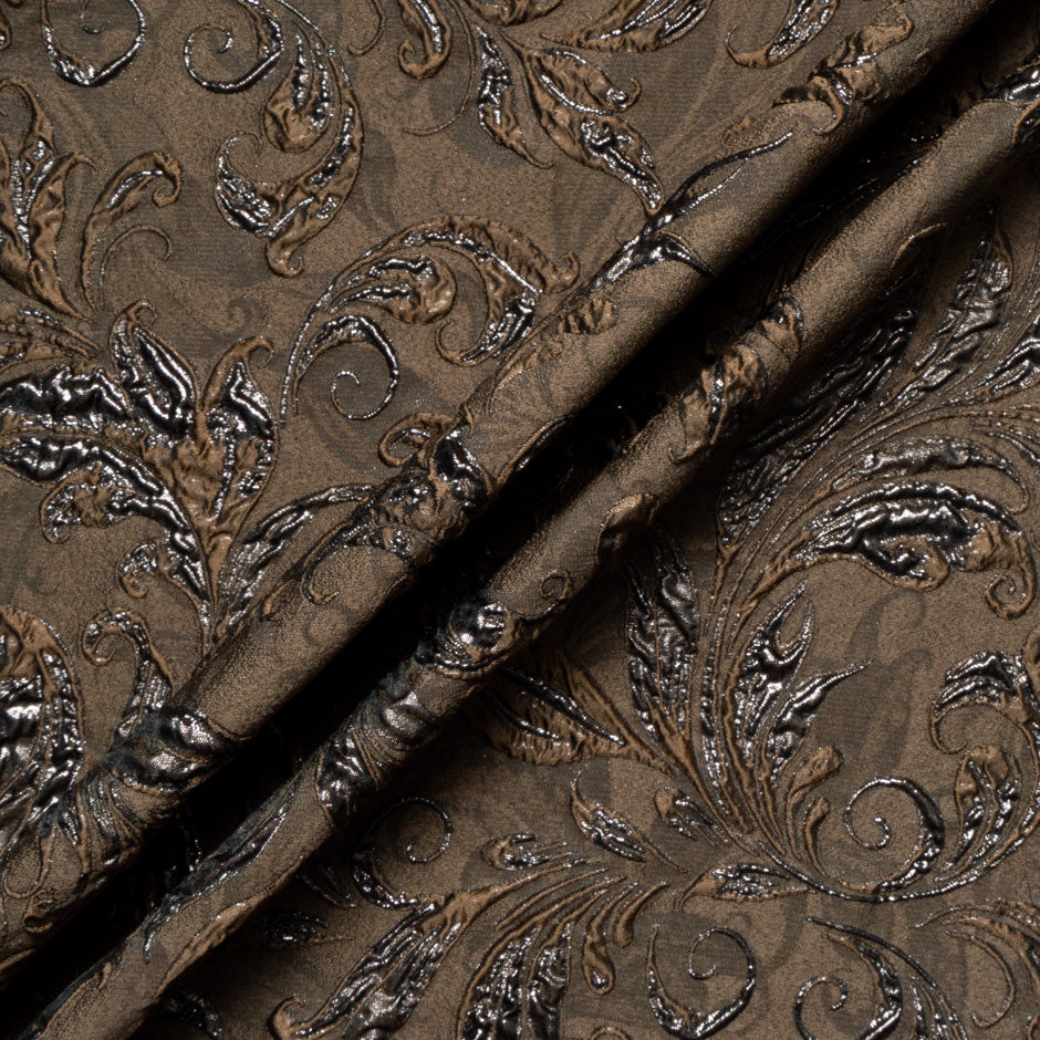 Chocolate Brown Metallic Patterned Cloqué