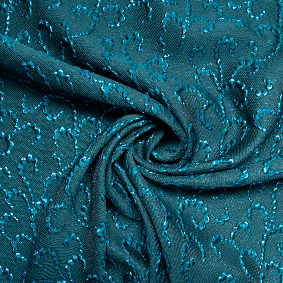 Geometric Teal Green Metallic Cloqué