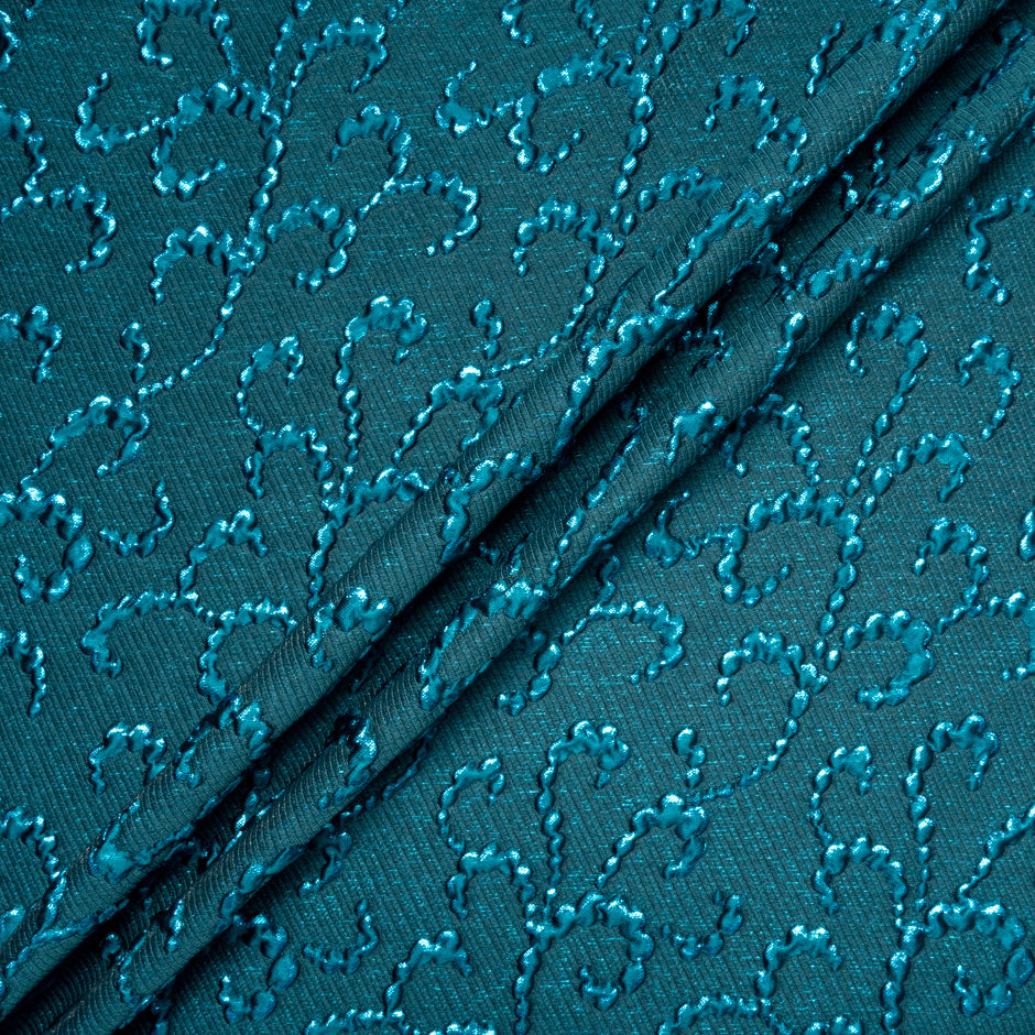 Geometric Teal Green Metallic Cloqué