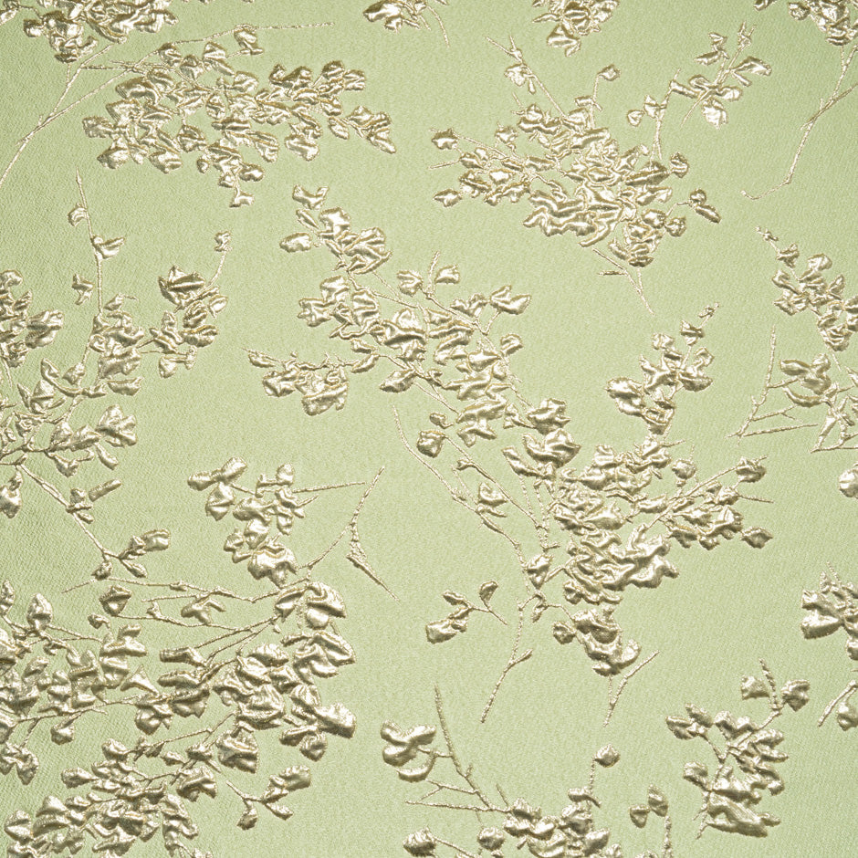 Gold Floral Lime Green Cloqué
