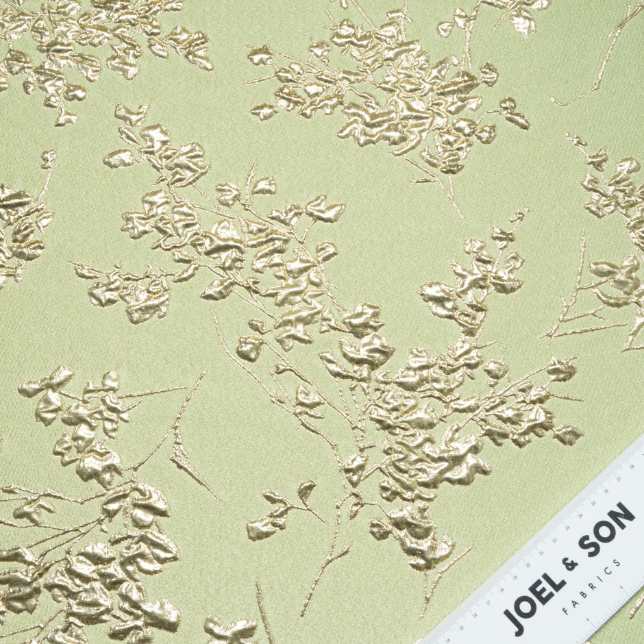 Gold Floral Lime Green Cloqué