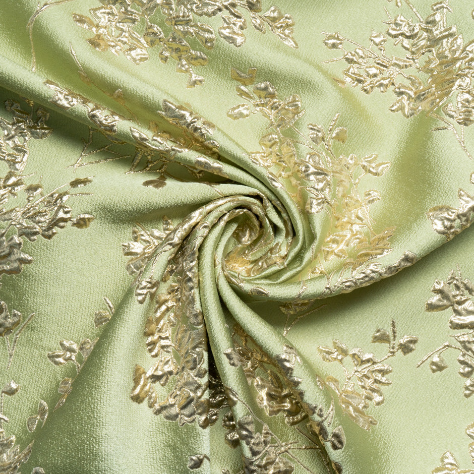 Gold Floral Lime Green Cloqué