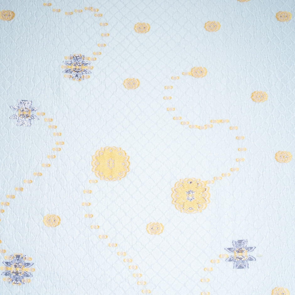 Metallic Abstract Blue & Yellow Cloqué