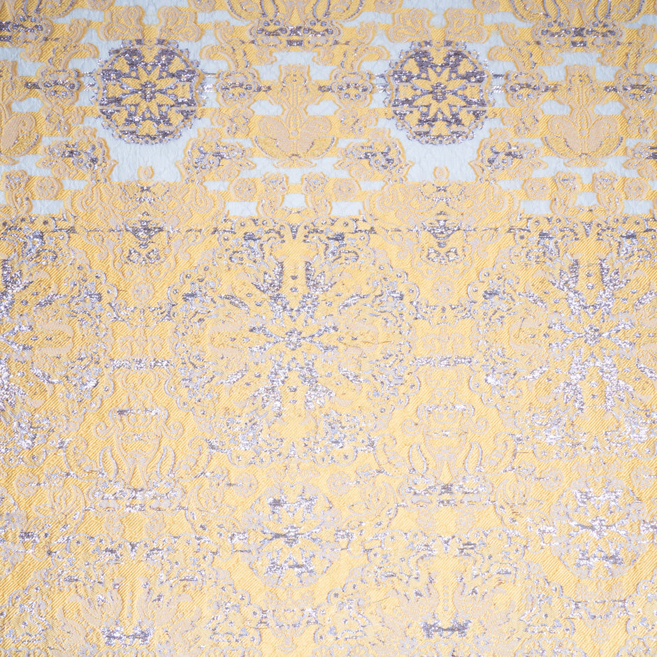 Metallic Abstract Blue & Yellow Cloqué