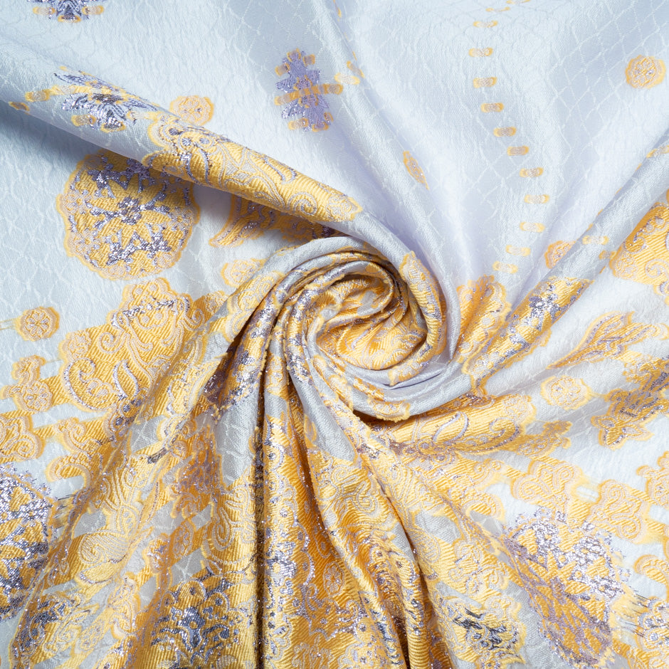 Metallic Abstract Blue & Yellow Cloqué