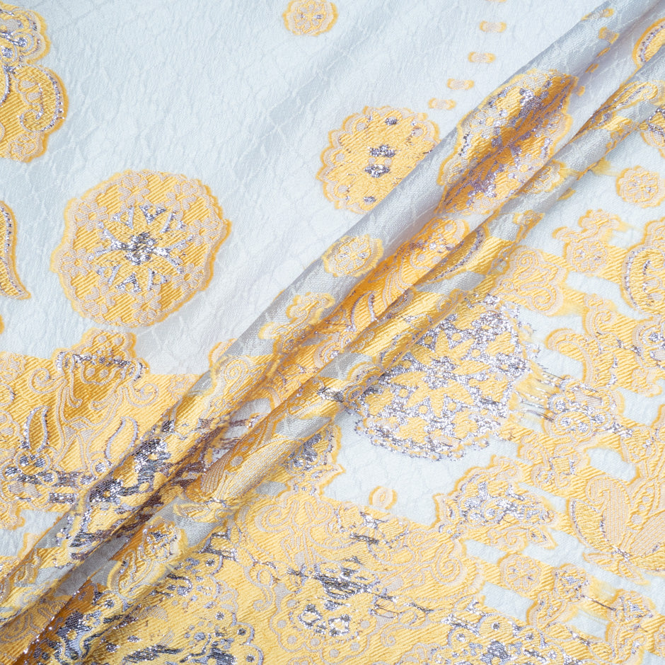 Metallic Abstract Blue & Yellow Cloqué