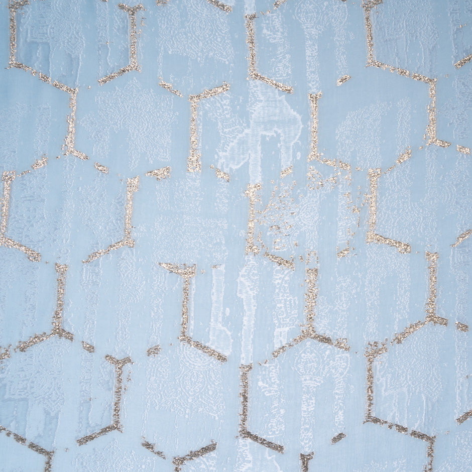 Gold 'Honey Comb' Jacquard Baby Blue Brocade