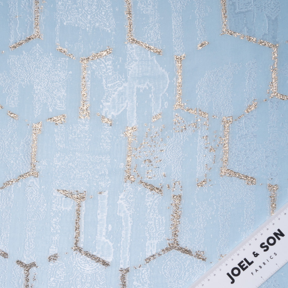 Gold 'Honey Comb' Jacquard Baby Blue Brocade