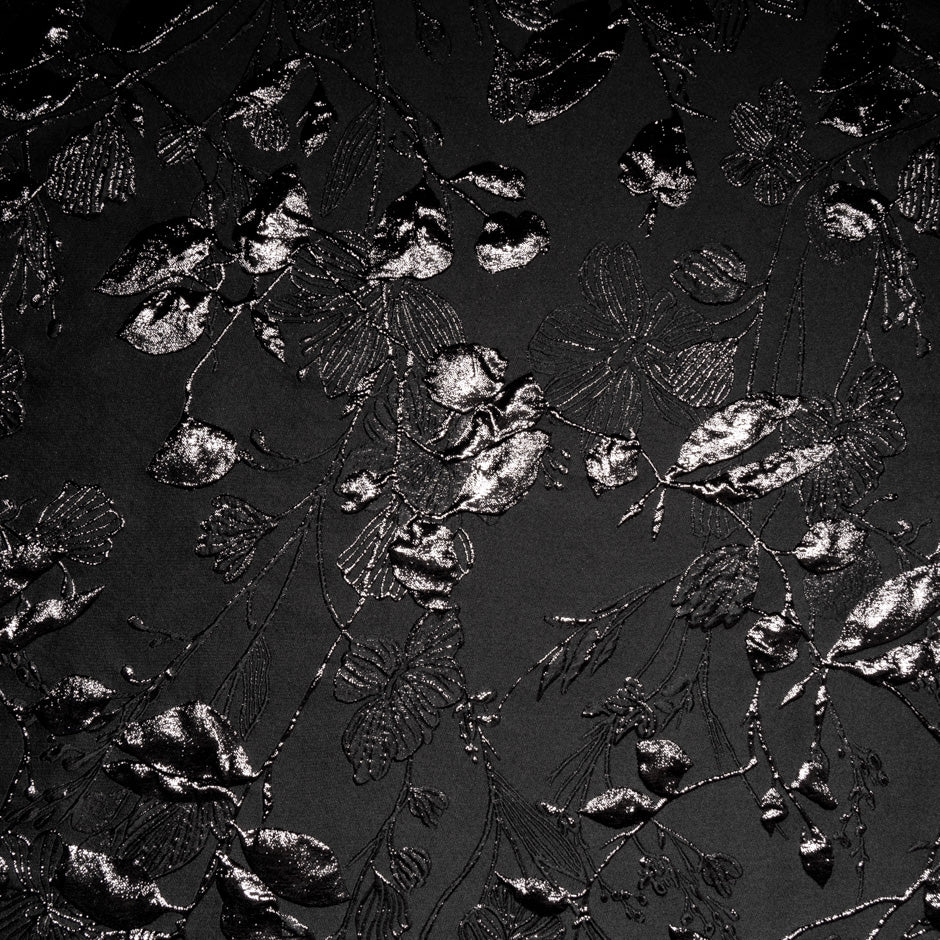 Jet Black Metallic Floral Cloqué