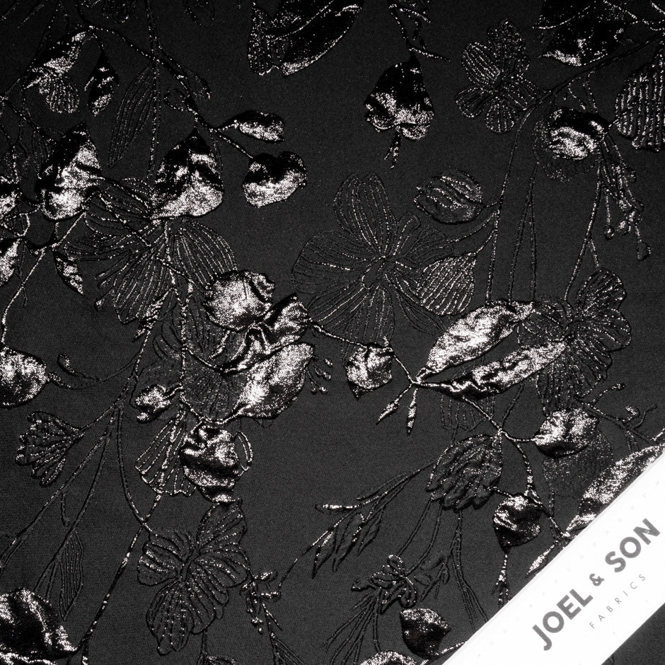 Jet Black Metallic Floral Cloqué