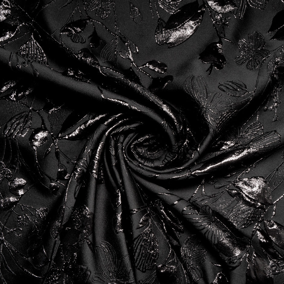Jet Black Metallic Floral Cloqué