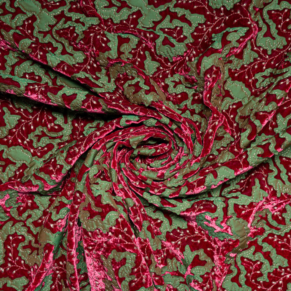 Green Abstract Laser Cut Embroidered Red Velvet