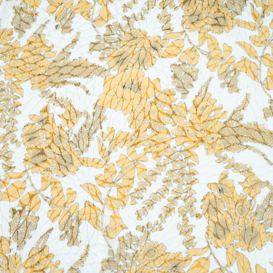 Lily of the Valley Printed Yellow Silk Blend Devoré Velvet