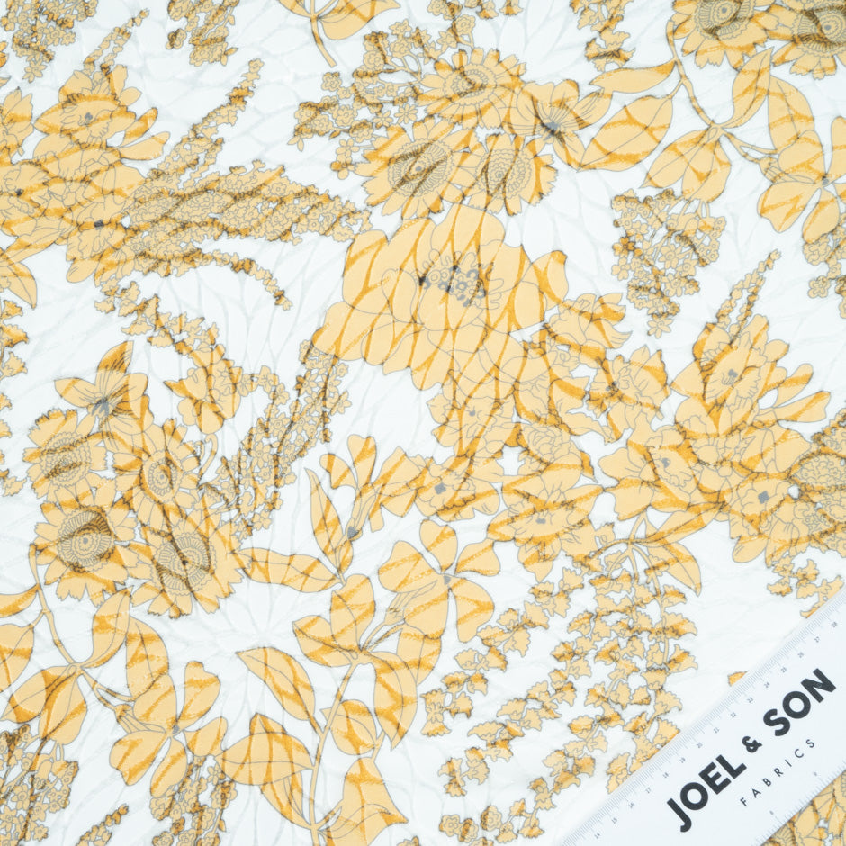 Lily of the Valley Printed Yellow Silk Blend Devoré Velvet