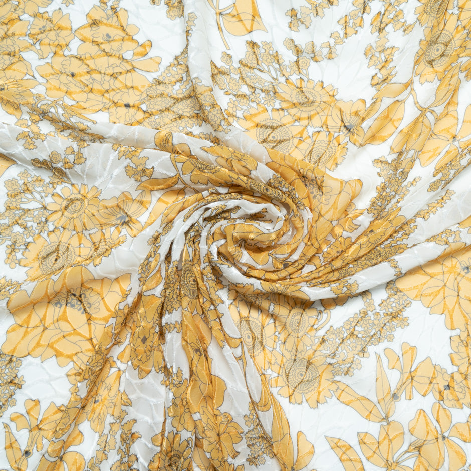 Lily of the Valley Printed Yellow Silk Blend Devoré Velvet