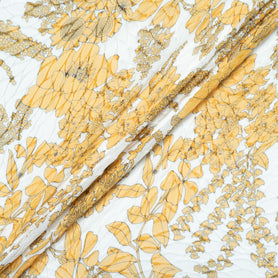 Lily of the Valley Printed Yellow Silk Blend Devoré Velvet