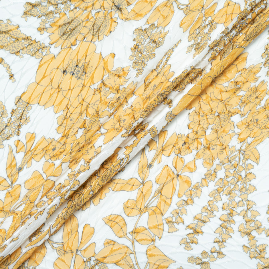 Lily of the Valley Printed Yellow Silk Blend Devoré Velvet