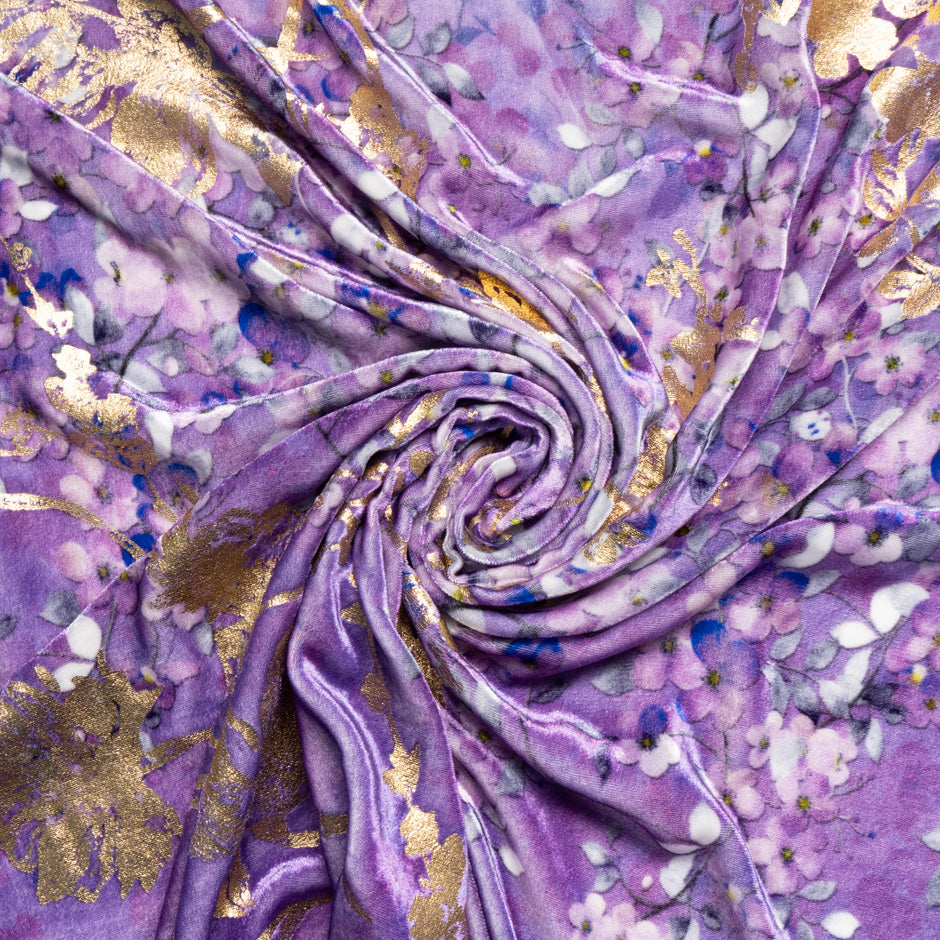 Gold Floral Heat Stamped Luxury Purple Velvet