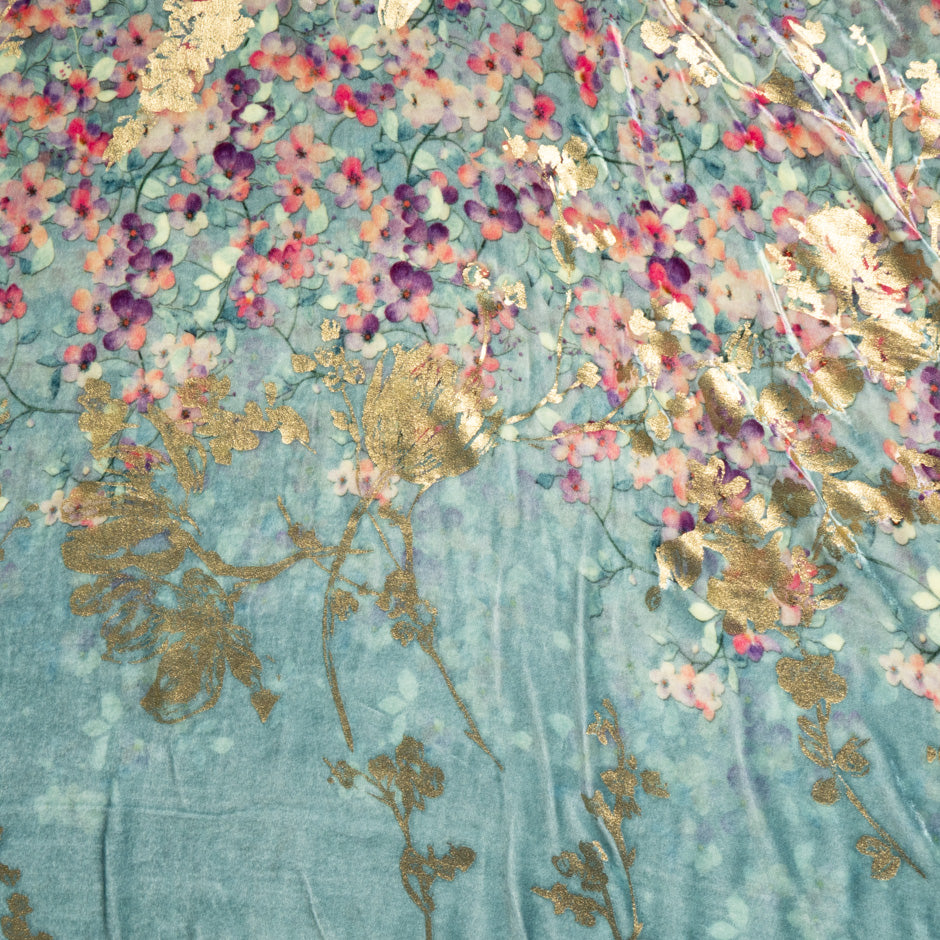 Multi-Coloured & Gold Floral Luxury Velvet